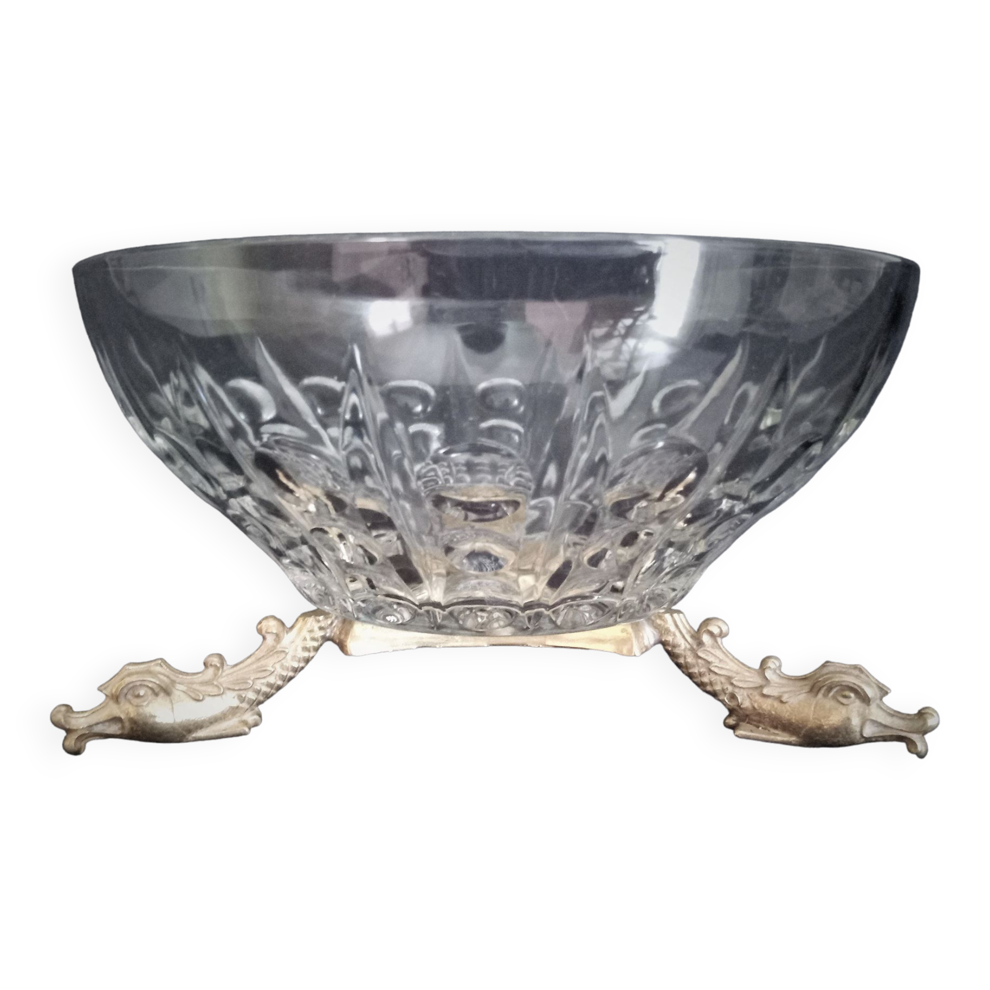 Glass centerpiece, bronze base in the shape of fish