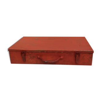 Red metal toolbox with handle