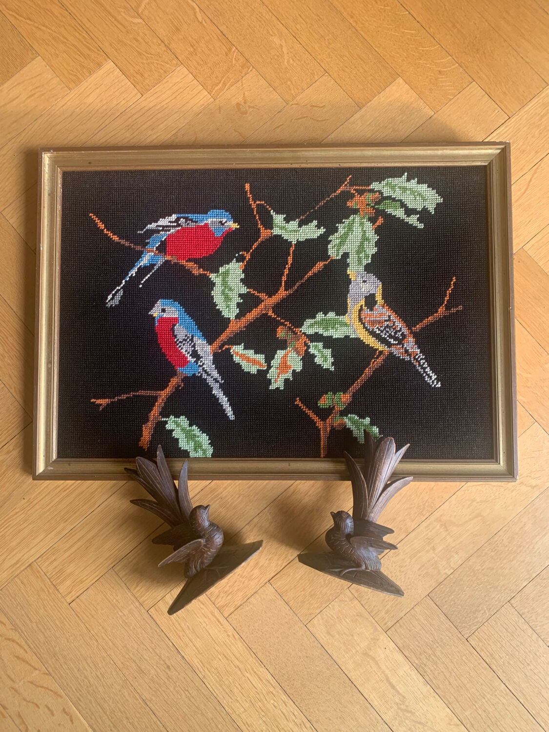 Carved wooden bird candlesticks - Black Forest