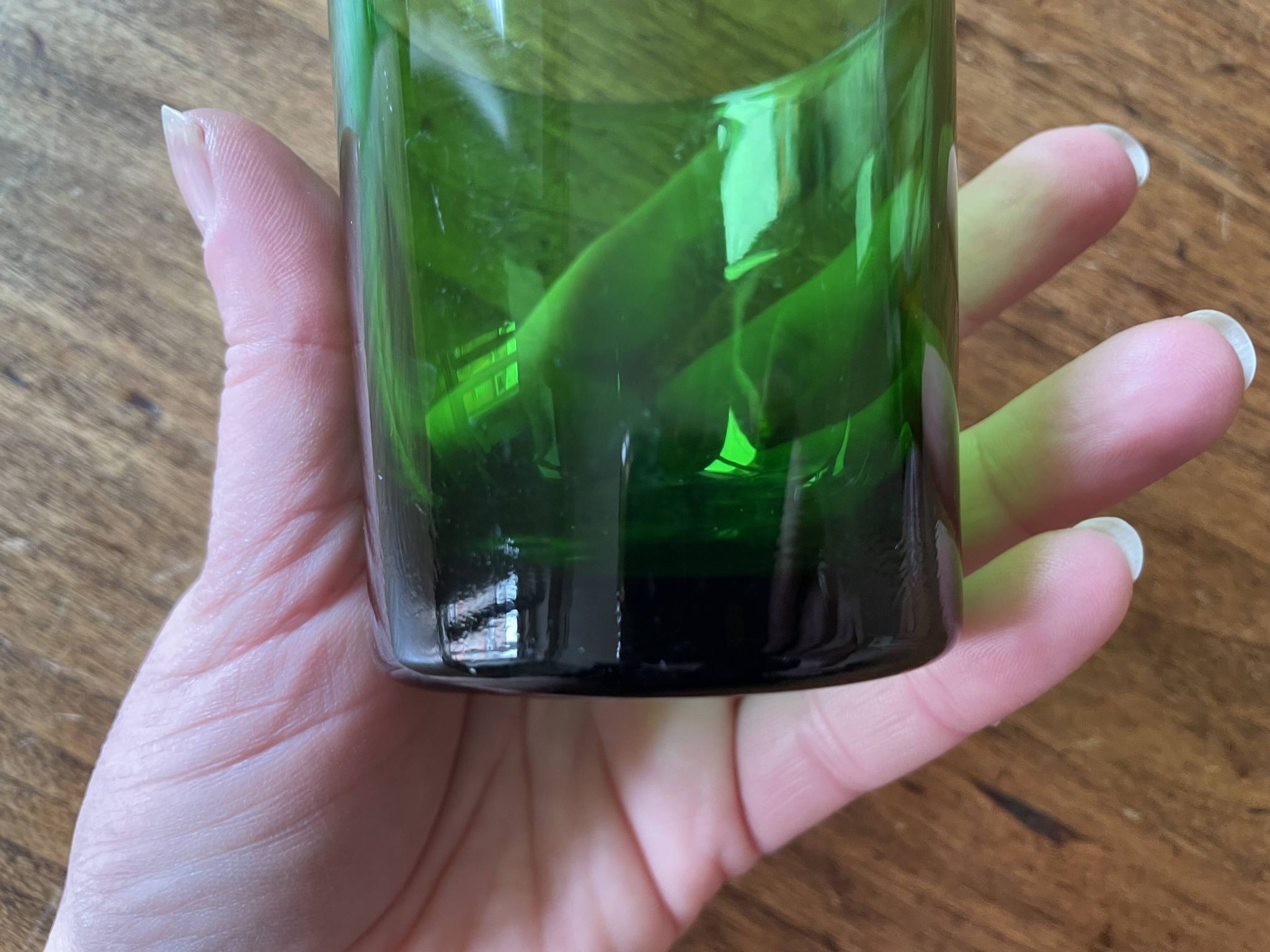 Lot of 5 vintage green glasses - Lesieur et Lever oil