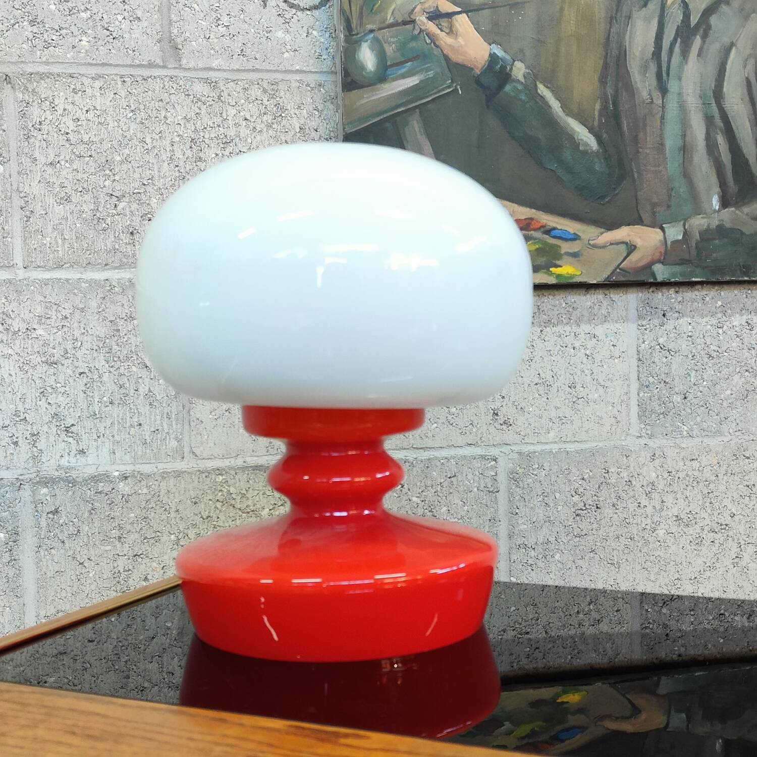 Opaline glass table lamp by Stepan Tabery for Valasske Mezirici 1970