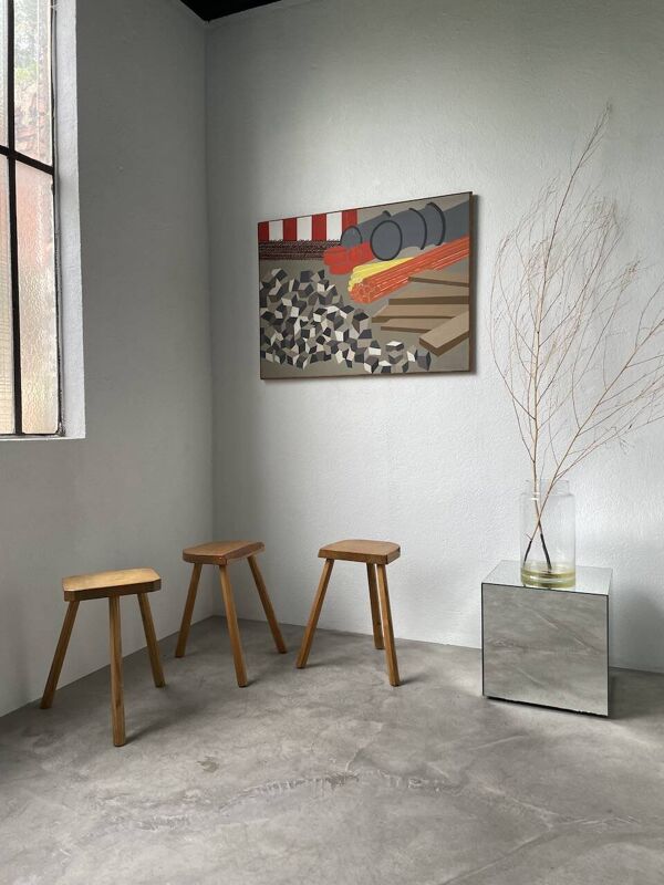 Set 3 tabourets tripode en chêne