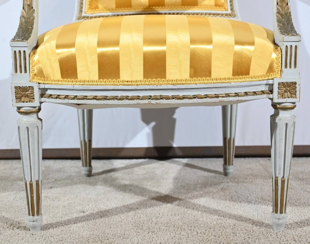 Pair of Cabriolet Armchairs, in rechampi wood, Louis XVI style – Late 19th century