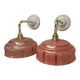 Pair of white ceramic wall lights with pink glass