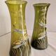 Pair of Enameled Glass Vases with Dragonflies. Unsigned Legras