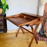Desk, writing desk in solid rosewood and studded leather, 20th century.