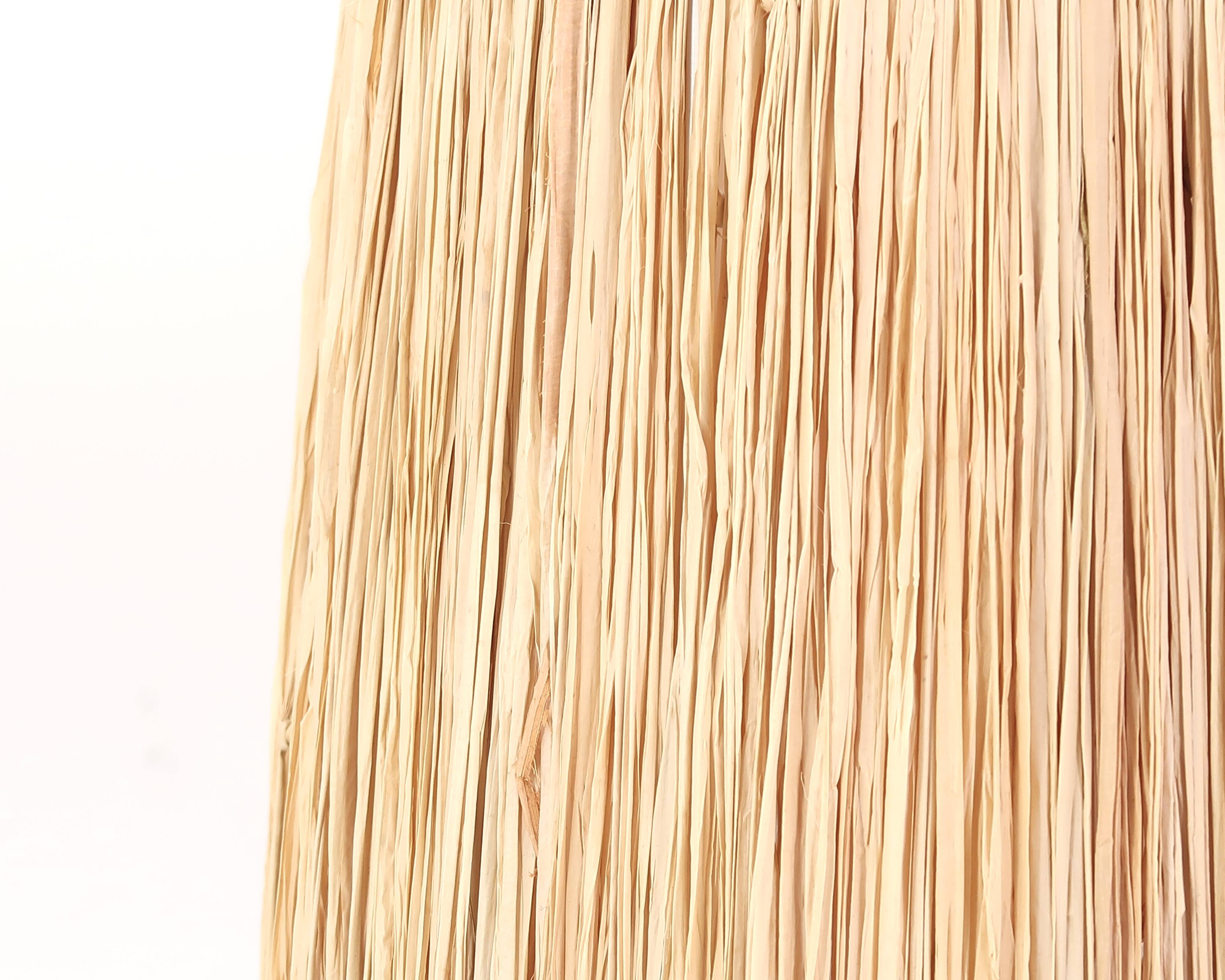 Sandstone lamp by Jacques Vilain, raffia lampshade, 70s ceramic