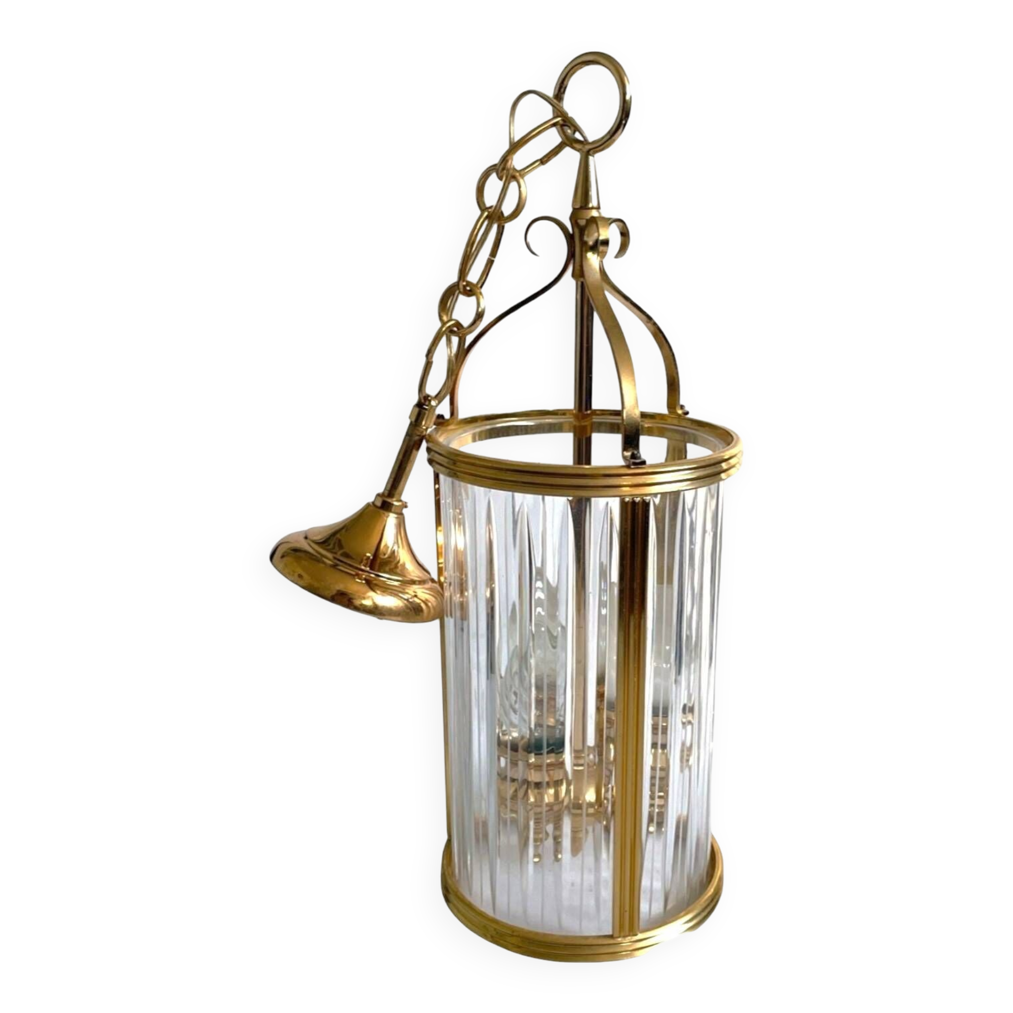 Vintage lantern chandelier in brass and crystal - 3 lights