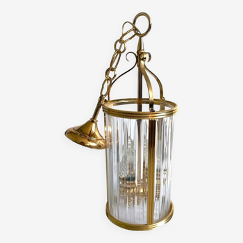 Vintage lantern chandelier in brass and crystal - 3 lights
