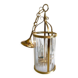 Vintage lantern chandelier in brass and crystal - 3 lights