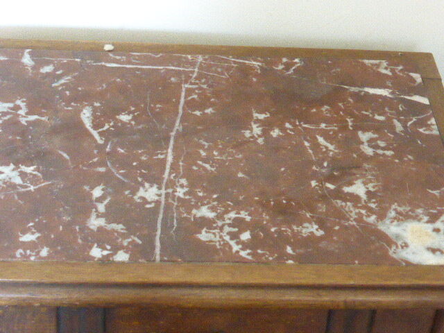 Wooden bedside and pink marble, carved flowers, art deco