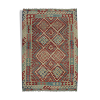 Handmade traditional afghan kilim geometric wool area rug- 135x203cm