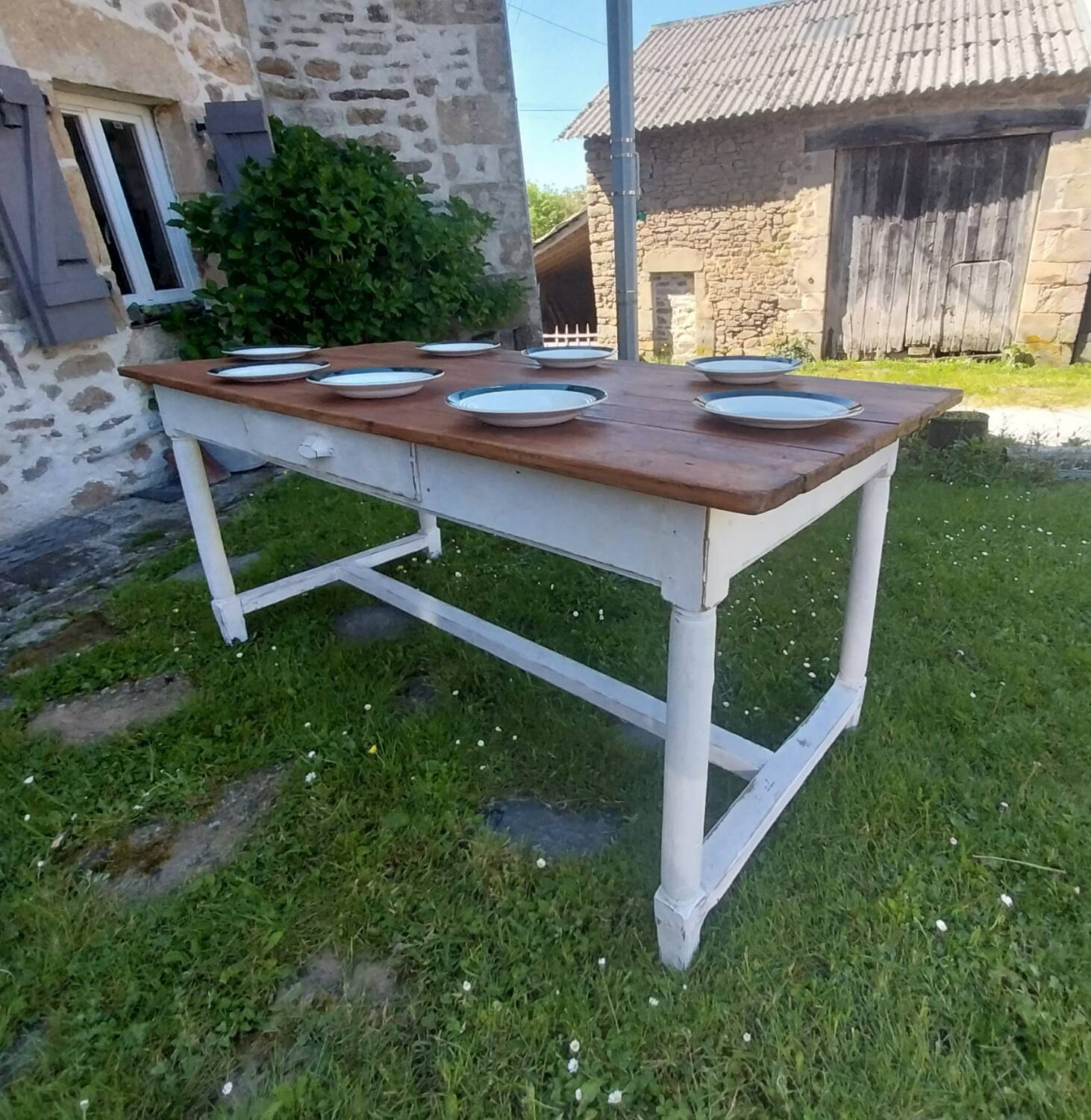 Wooden farmhouse table