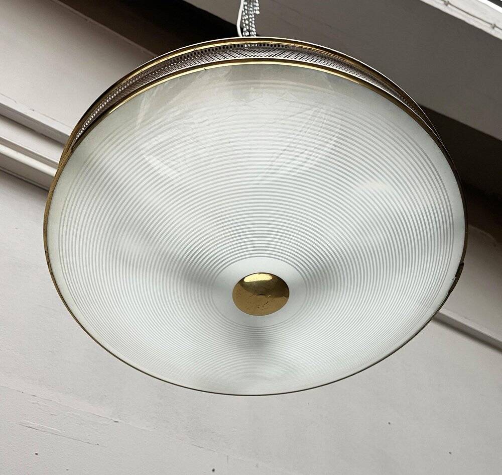 Metal ceiling pendant lamp, made of glass and metal, German mid-century modern style, 1960s.