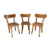 Series of 3 scandinavian chairs vintage assise wood