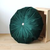 Coussin velours rond vert sapin