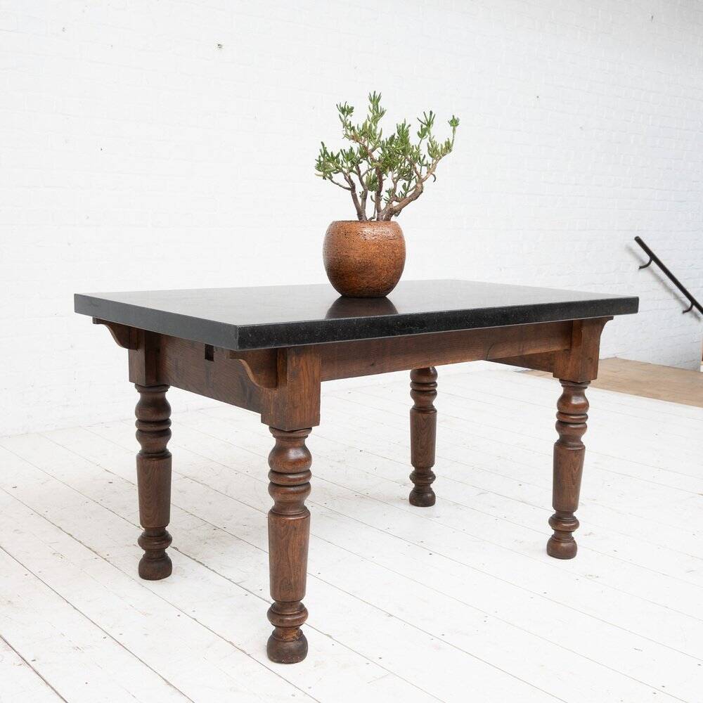 Console en chêne et pierre français antique, 1880
