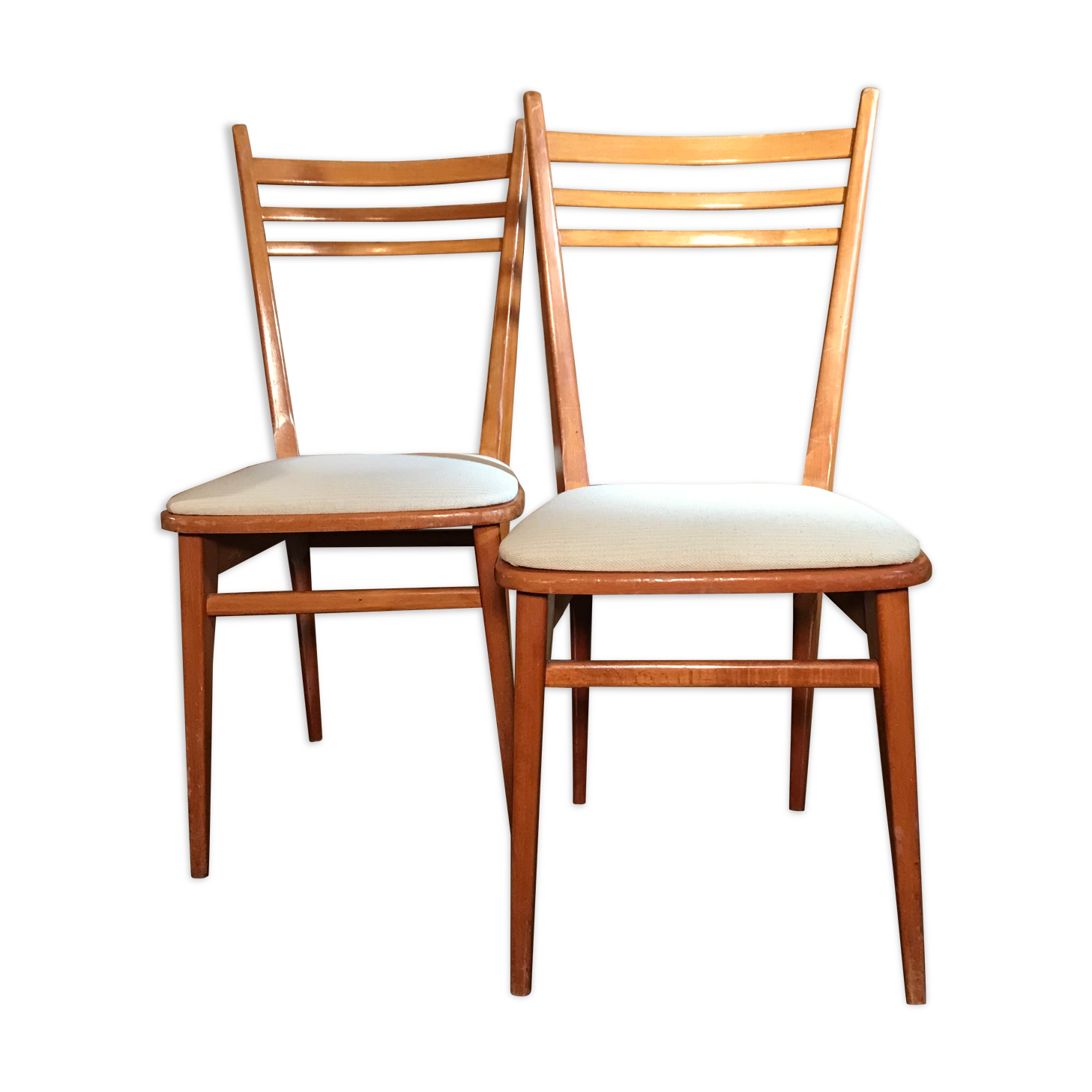 Paire de chaises vintage 1950-60 assise écru