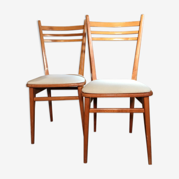 Pair of vintage chairs 1950-60 seated ecru