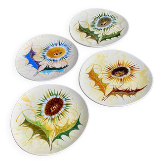4 keligot dessert plates in hand-painted earthenware, 1950s - set n°1