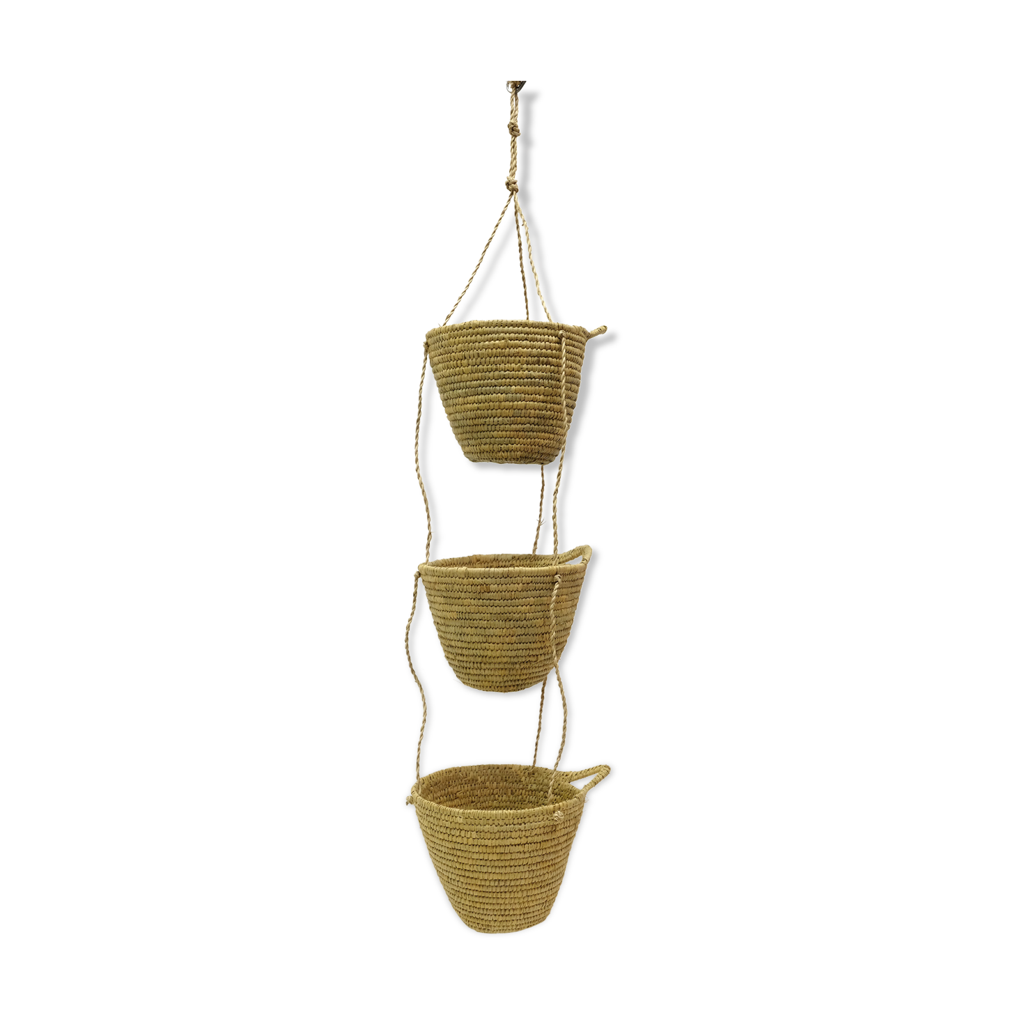 Hanging baskets made of natural fiber