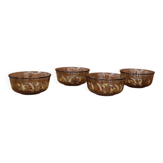 Set of 4 smoked bowls with Arcoroc wheat ear decoration