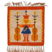 Polish Hand Knotted Square Wall Tapestry ''Musician'' 1960s Poland
