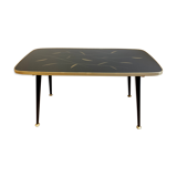 Black glass coffee table wooden legs 60s