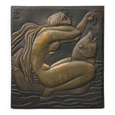 Tableau en laiton à la femme et au dauphin, France, années 60