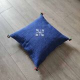 Blue Moroccan cushion with cotton pompom