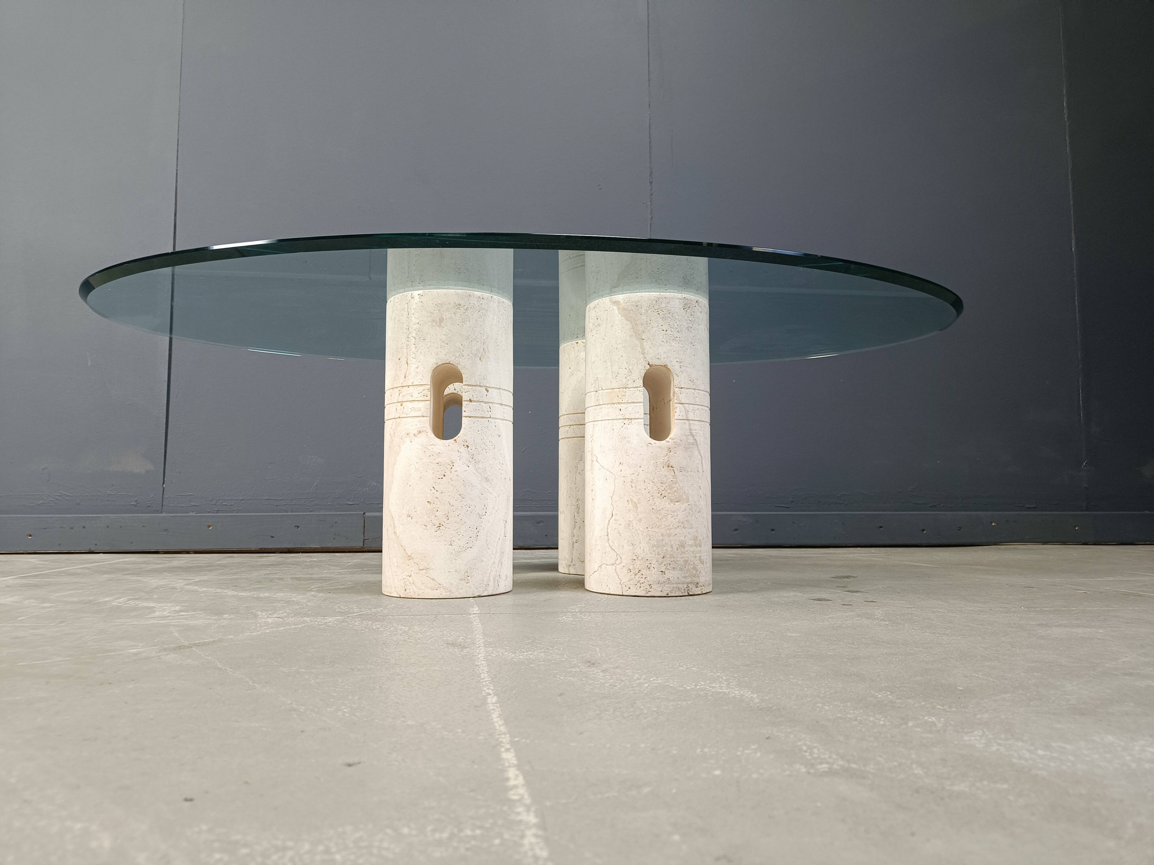 Vintage travertine and glass coffee table, 1970s
