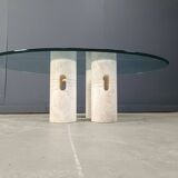 Vintage travertine and glass coffee table, 1970s