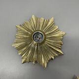 Set of Three Brutalist Bronze Sunburst Wall Lights, Italy 1950s