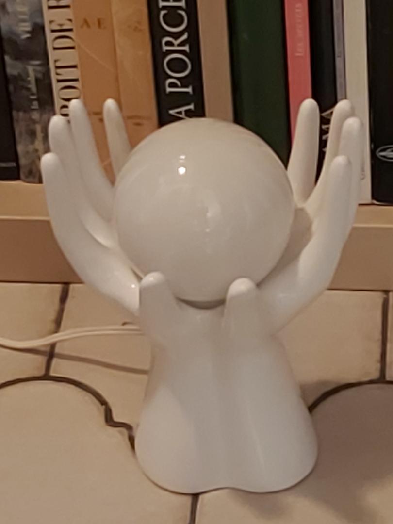 White ceramic hand lamp opaline ball 70s