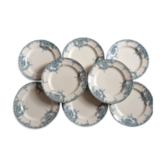 Lot of 8 plates and a dish model dolphin of boch brothers keramis 1900