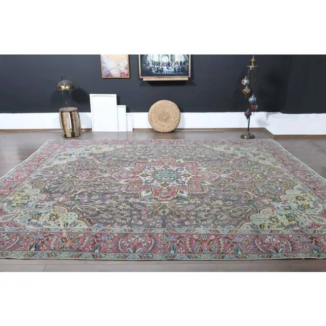 1970s Vintage Persian Handmade Wool Cotton Brown Area Rug 300x386
