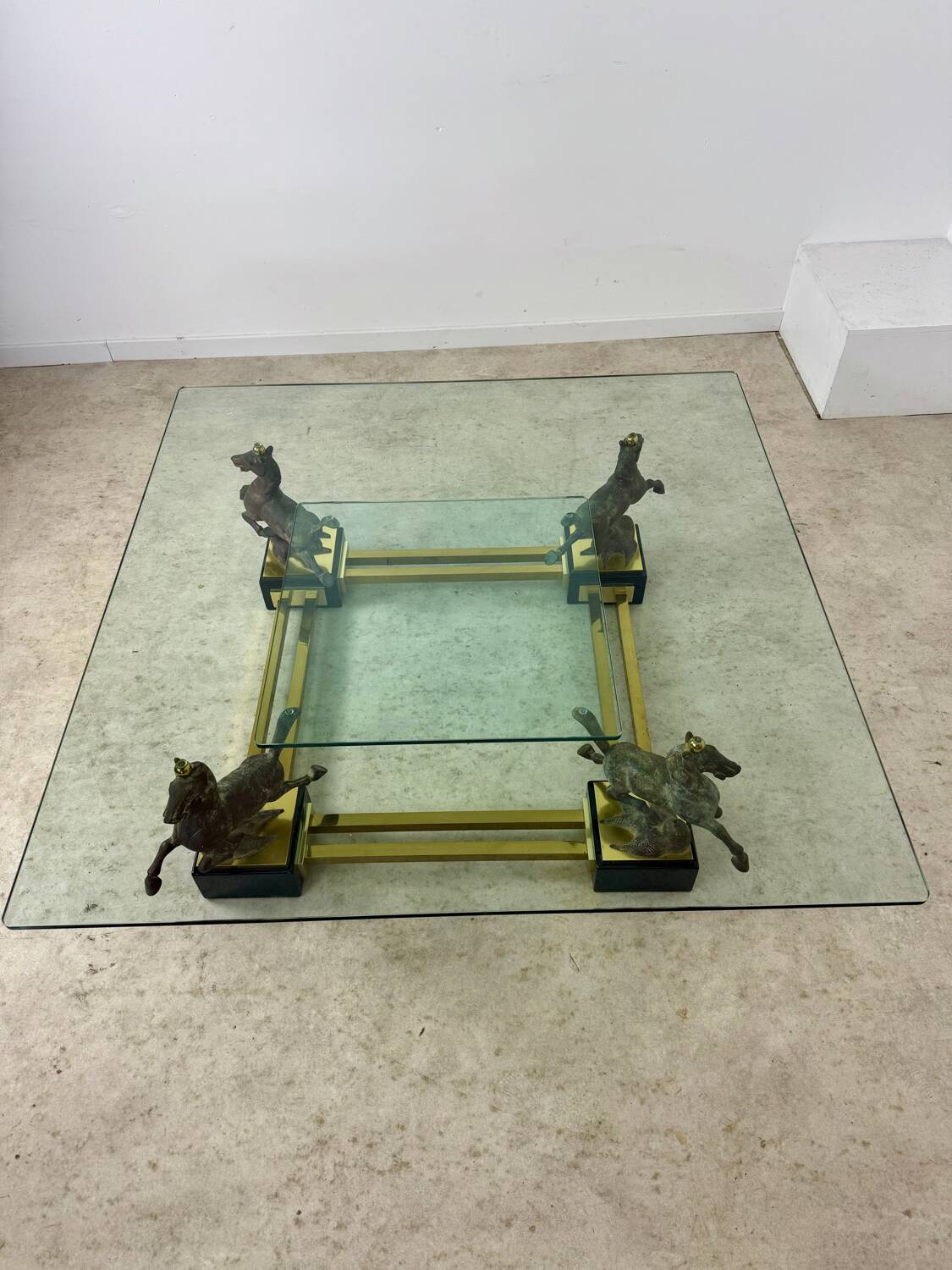 Old brass and gilded bronze table horses design from the 70s vintage Horses