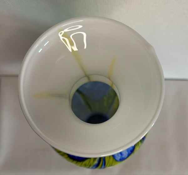 Grand vase en verre soufflé multicolore – Blanc, bleu cobalt et vert a