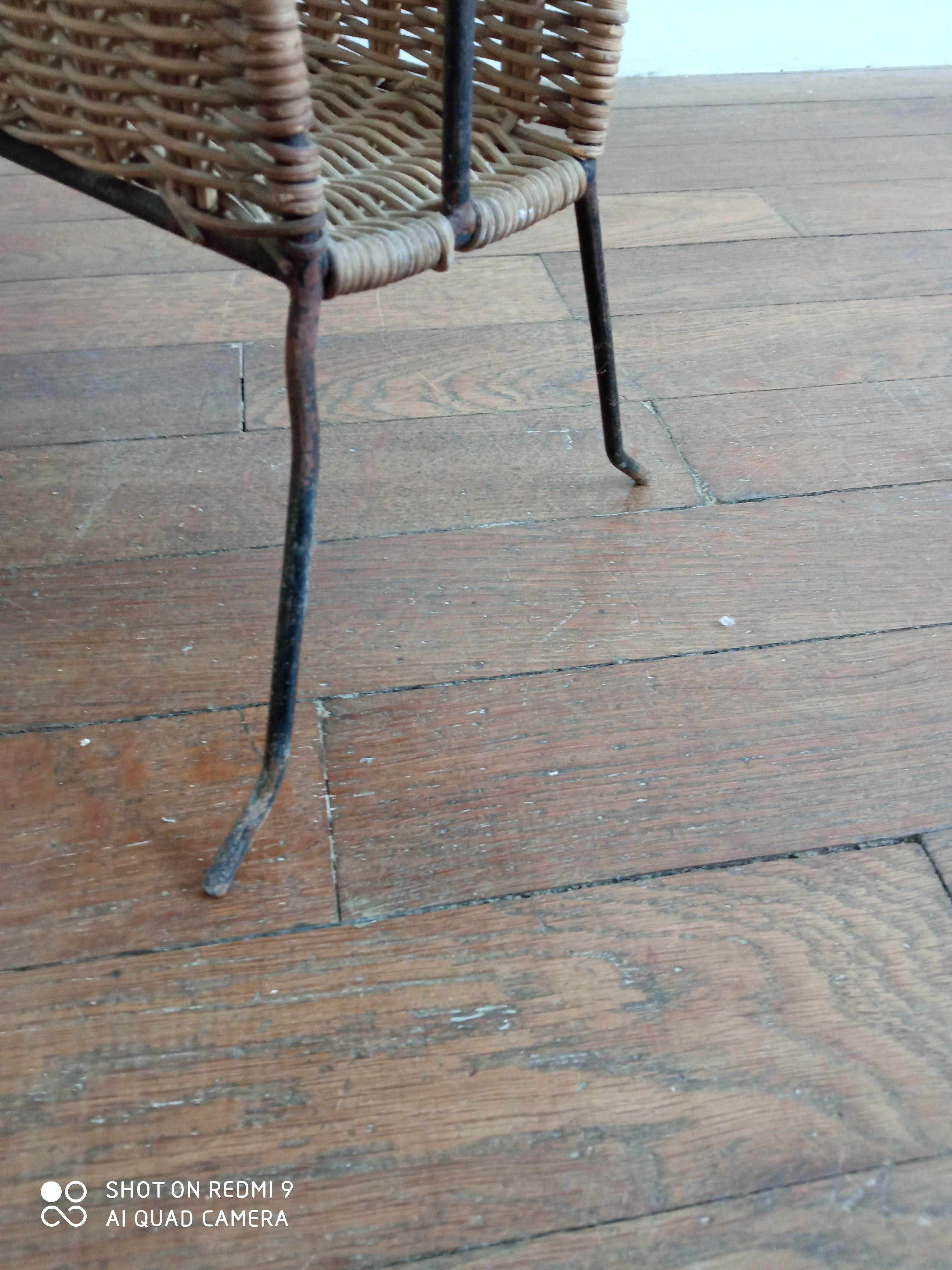 Metal magazine door and vintage rattan