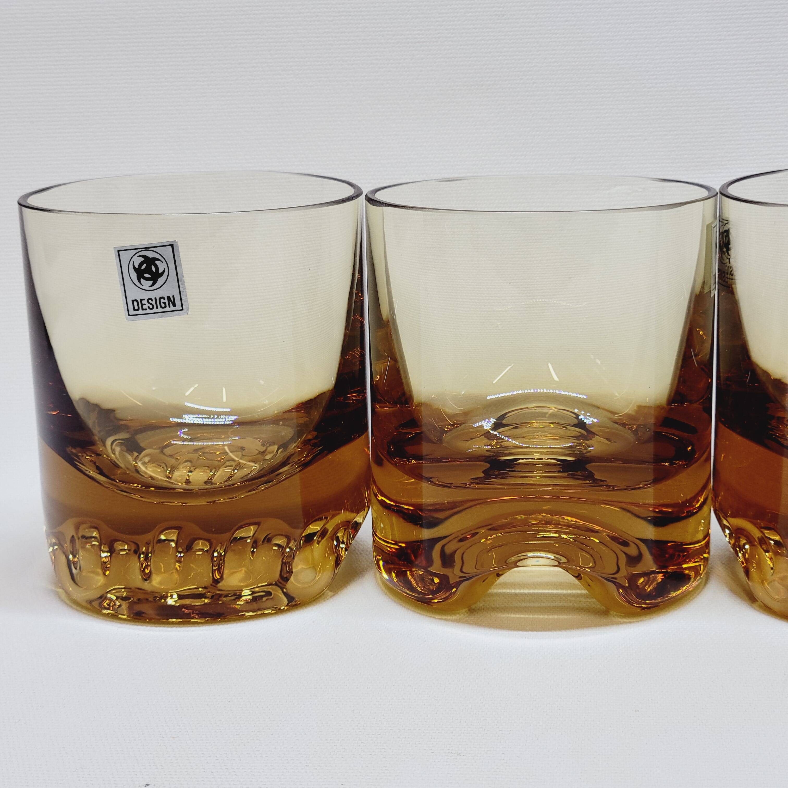 Verreries lorraines cristal set of 6 thick amber whiskey glasses vintage design