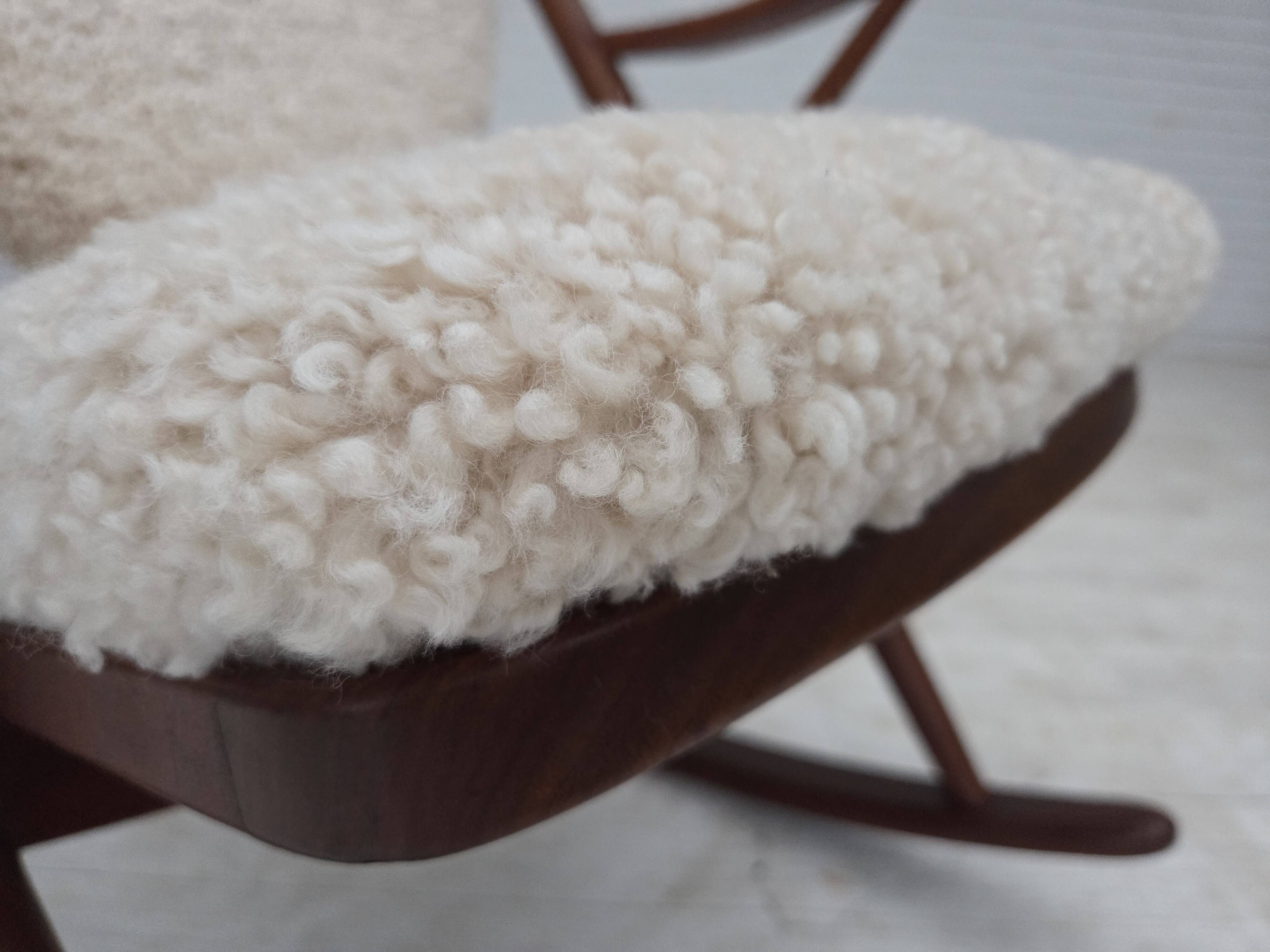1960s, Danish rocking chair by Frank Reenskaug, model 182, sheepskin.