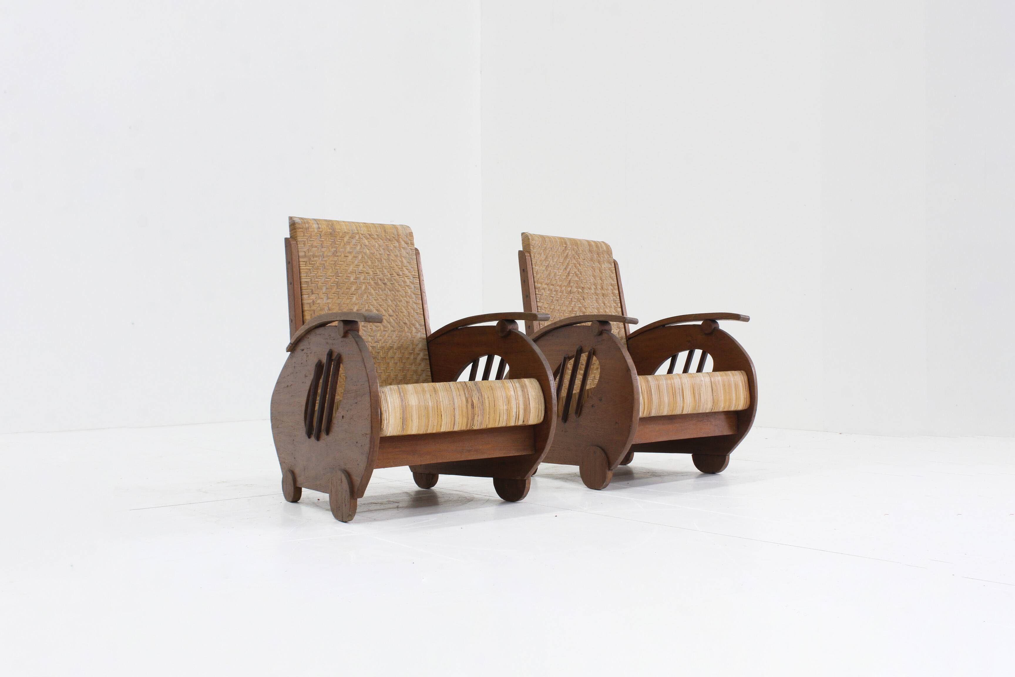 Ensemble de fauteuils en rotin tressé au design Art déco, années 1930, Italie
