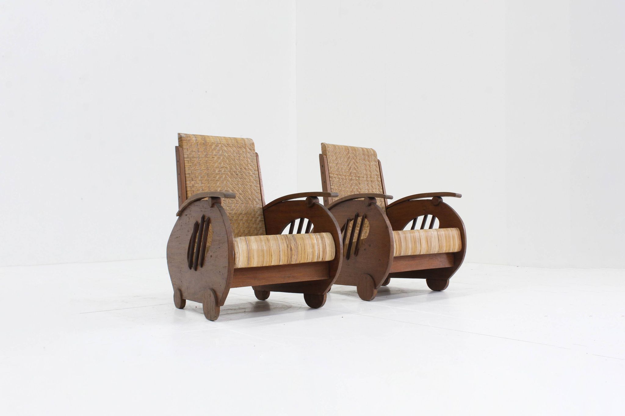 Ensemble de fauteuils en rotin tressé au design Art déco, années 1930, Italie