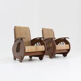 Ensemble de fauteuils en rotin tressé au design Art déco, années 1930, Italie