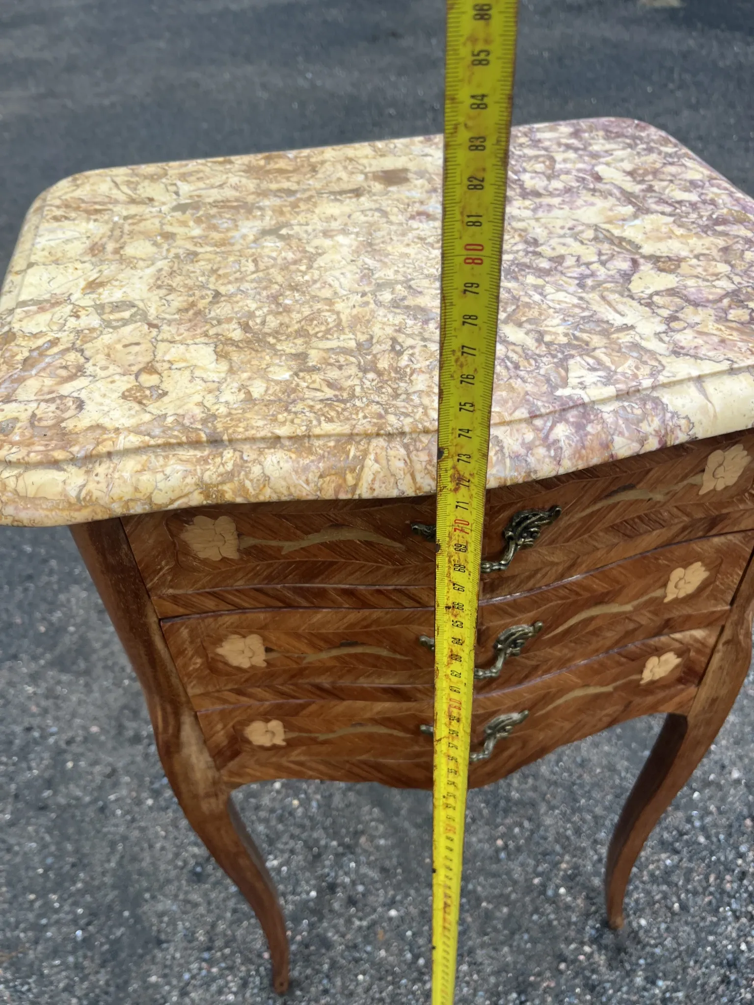 Antique marquetry bedside table – Marble top – Louis XV style