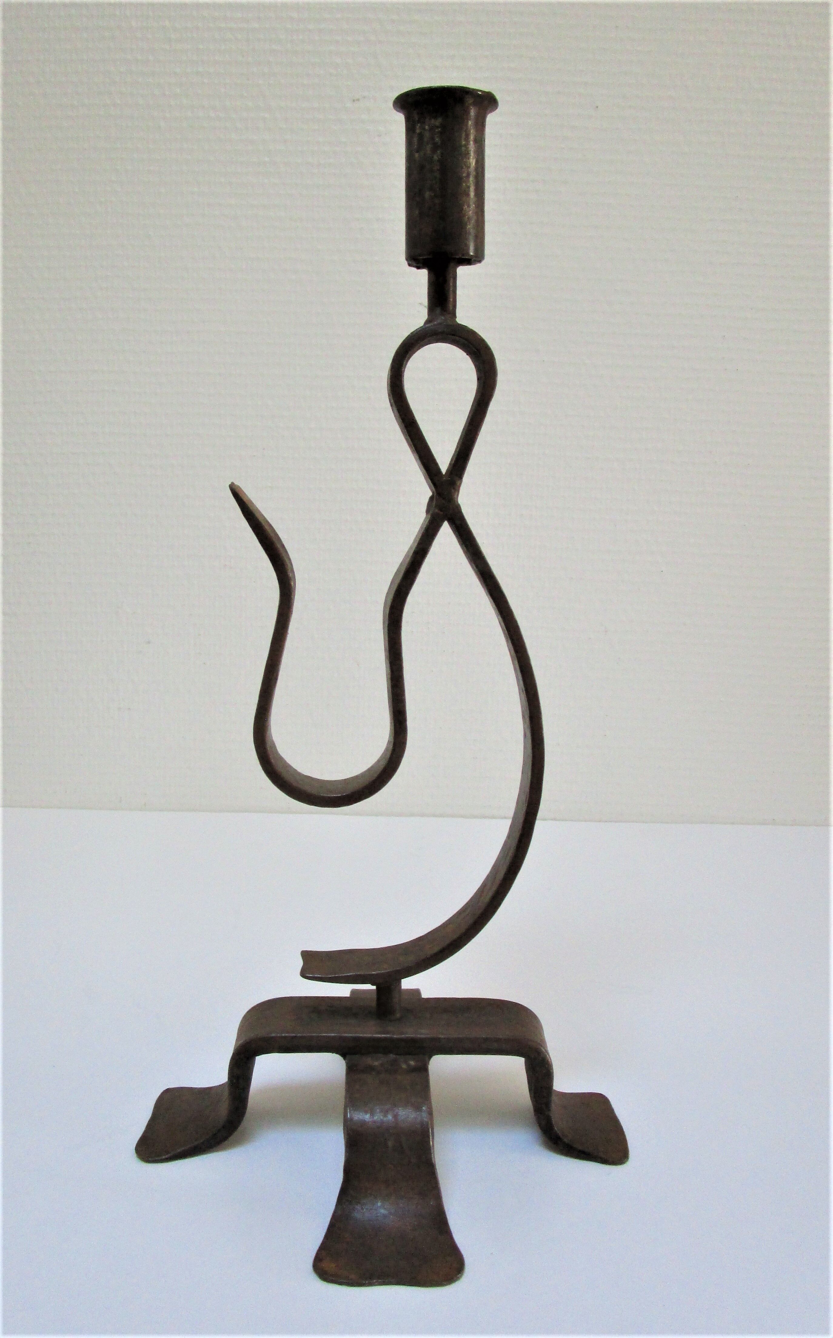 Brutalist candle holder wrought iron beaten patinated H. 37 cm