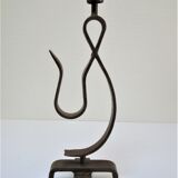 Brutalist candle holder wrought iron beaten patinated H. 37 cm