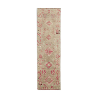 Tapis runner beige turc antique noué à la main 89 cm x 314 cm