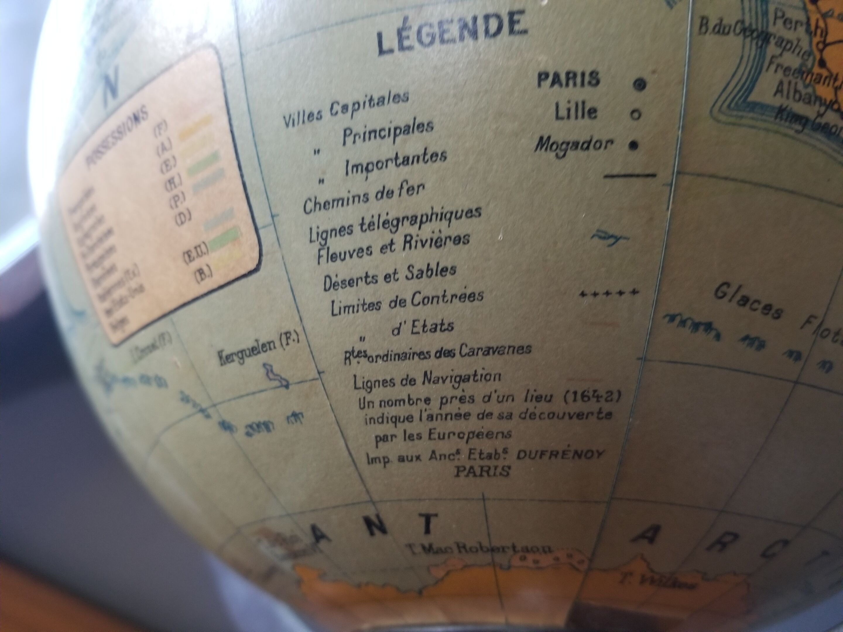 Ancient Light Earth Globe by Girard, Barrère and Thomas