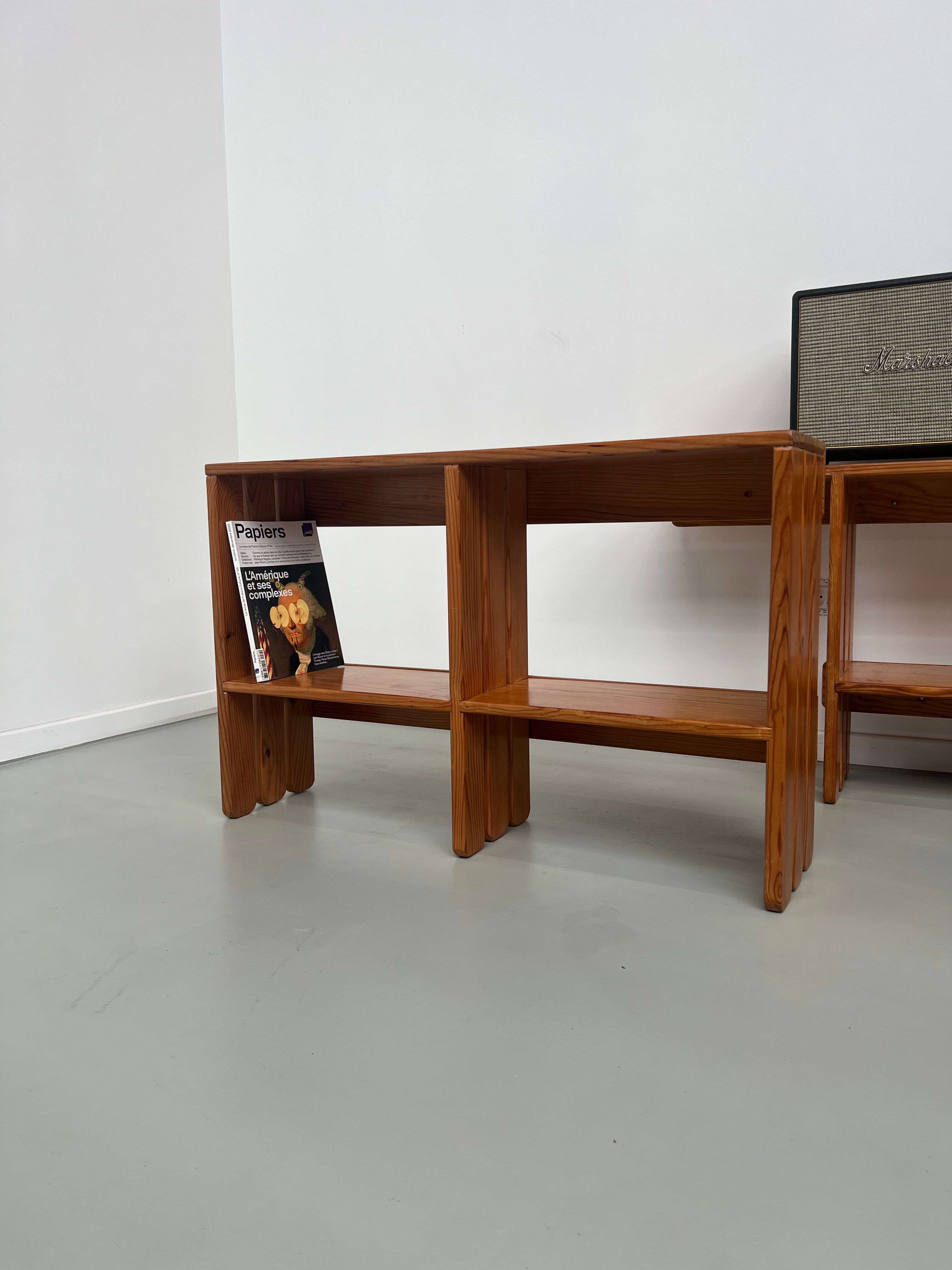 Pair of modernist pine wall shelves, circa 1970